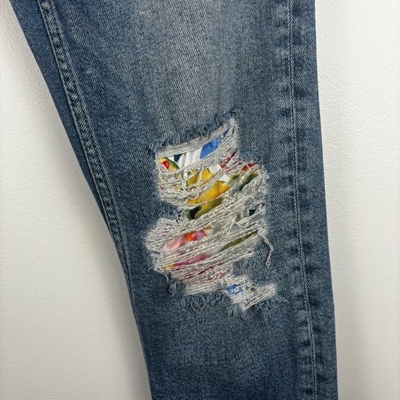 Moto Ankle Length Jeans with Floral Fabric Accents - Picture 3 of 7